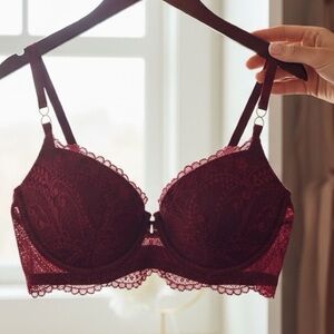 Aerie Real Power Balconette Bra Maroon Size 36 D Underwire Lace LIGHTLY PADDED